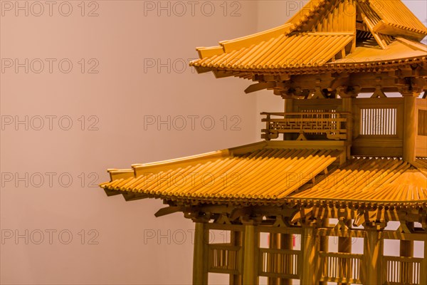Buyeo, South Korea, July 7, 2018: Wooden model of palace pavilion on display at Baekje history park, Asia