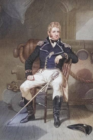 Thomas Macdonough Jr. (born 21 December 1783 in New Castle County, Delaware, died 10 November 1825 at sea near Gibraltar) was an American naval officer, after a painting by Alonzo Chappel (1828-1878), Historic, digitally restored reproduction from a 19th century original