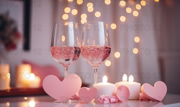 Champagne glasses with sparkling bubbles accompanied by soft candlelight AI generated