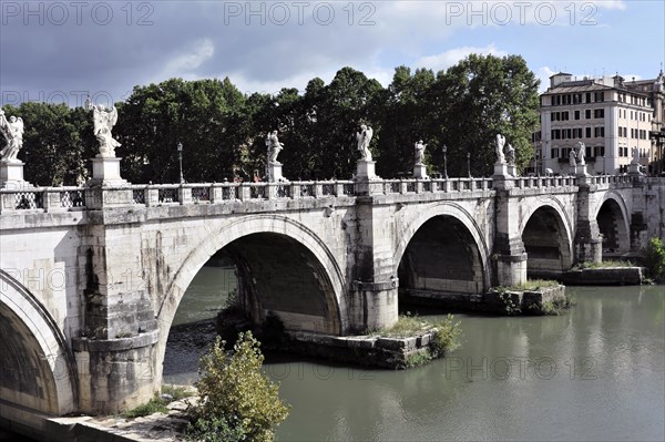 Angel Sculptures at Castel Sant'Angelo and the Aelius Bridge over the Tiber, UNESCO World Heritage Site, Rome, Lazio, Italy, Europe