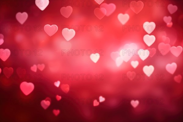 A romantic and dreamy background featuring heart-shaped bokeh lights, perfect for Valentine's Day or love-themed designs, AI generated