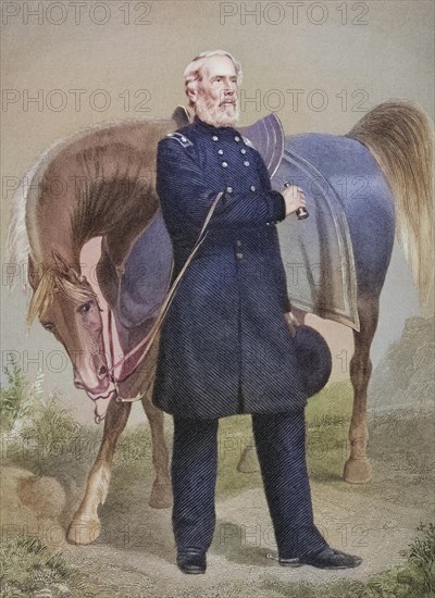Edwin Vose Bullhead Sumner (born 30 January 1797 in Boston, Massachusetts, died 21 March 1863 in Syracuse, New York) was an American Major General of the US Army, after a painting by Alonzo Chappel (1828-1878), Historical, digitally restored reproduction from a 19th century original