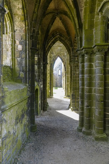 Nave of the ruins of the abbey church of Saint-Mathieu on the Pointe Saint-Mathieu, Plougonvelin, Finistere department, Brittany region, France, Europe