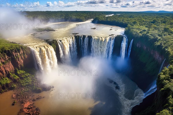 Aerial view over the Iguazu Falls, Argentina, Brazil, AI Generated, AI generated, South America