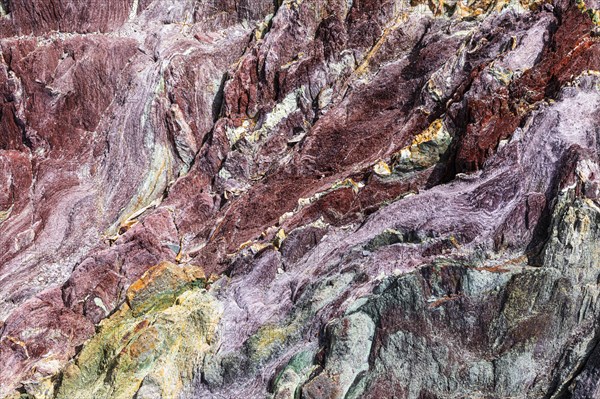 Coloured, ferrous mineral rocks on the beach of Topinetti, near Rio Marina, Elba, Tuscan Archipelago, Tuscany, Italy, Europe