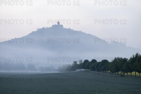 Wachsenburg Fortress in the morning mist, Thuringia, Germany, Europe