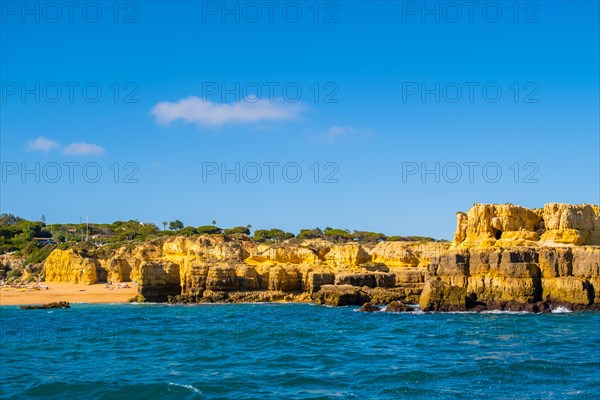 Beautiful limestone Algarve coast with caves and rock formation, Albufeira, south of Portugal