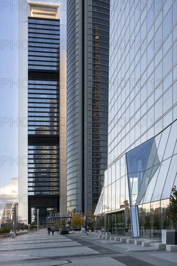 Office towers in the contemporary urban landscape in the Cuatro Torres financial area in the city of Madrid in Spain