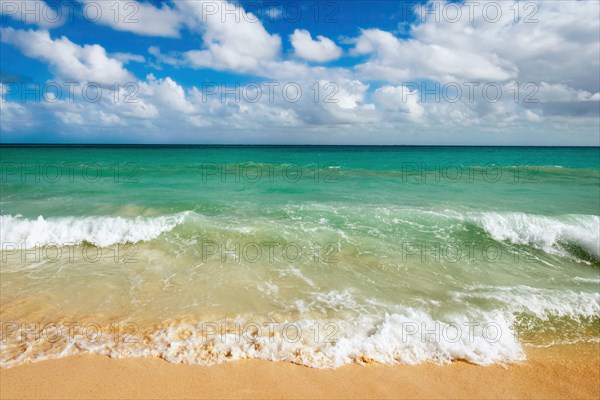 Beautiful beach and waves of Caribbean sea. Riviera Maya, Mexico, Central America