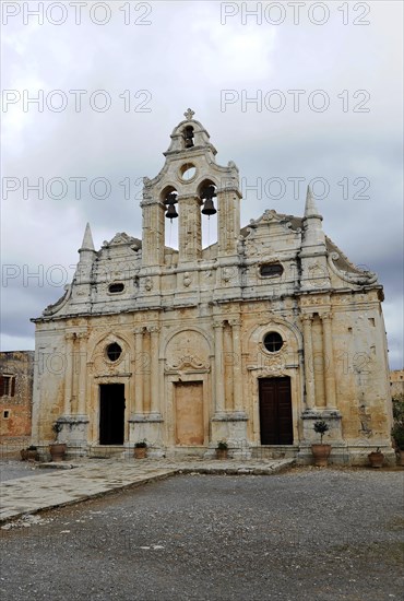 Path, corridor to the monks' cells, monastery church, Arkadi Monastery, Moni Arkadi, national monument, Crete, Greece, Europe