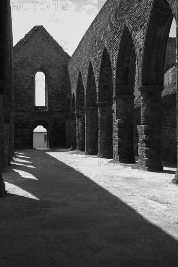 Nave of the ruins of the abbey church of Saint-Mathieu on the Pointe Saint-Mathieu, Plougonvelin, Finistere department, Brittany region, France, Europe