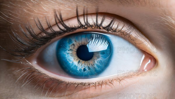 Extreme closeup of a blue eye of a woman. closeup of eyeball. AI Generated, AI generated