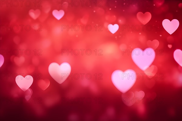 A romantic and dreamy background featuring heart-shaped bokeh lights, perfect for Valentine Day or love-themed designs, AI generated