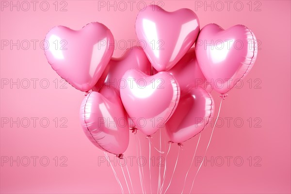 Bunch of glossy pink heart-shaped balloons against a soft pink background, perfect for Valentine Day, anniversaries, or any romantic occasion, AI generated