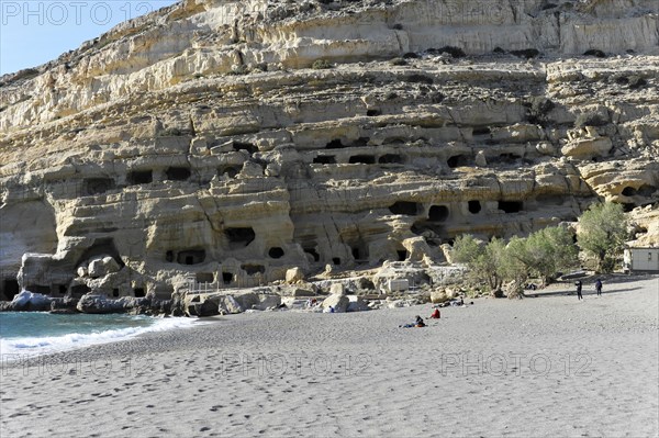 Bay, Matala beach, Matala, Crete, Greece, Europe