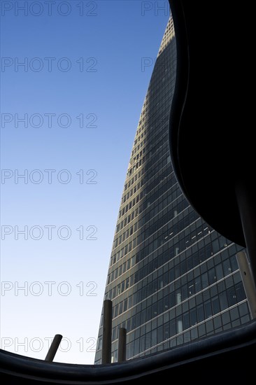 Office towers in the contemporary urban landscape in the Cuatro Torres financial area in the city of Madrid in Spain