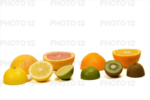 Fresh fruit cut in half. citrus fruits, lime, lemon, orange, grapefruit isolated on white background