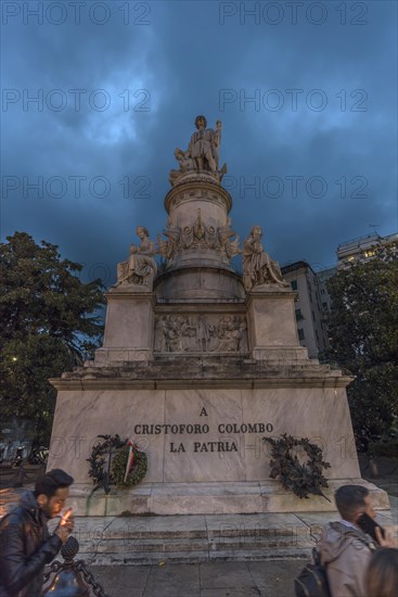 Monument to Christopher Columbus, 1451-1506, at Genova Piazza Principe railway station, Piazza Acquaverde, Genoa, Italy, Europe
