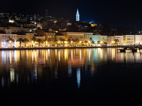 Harbour of Mali Losinj, night shot, island of Losinj, Kvarner Gulf Bay, Adriatic Sea, Croatia, Europe