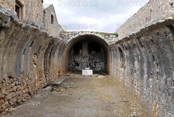Gunpowder hall without roof, (blown away) monastery church, Arkadi Monastery, Moni Arkadi, national monument, Crete, Greece, Europe