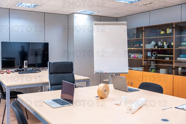 Empty offices of a logistics and machinery construction factory without people around