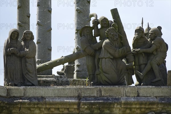 Christ bearing the cross, Enclosed parish Enclos Paroissial de Pleyben from the 15th to 17th century, Finistere department, Brittany region, France, Europe