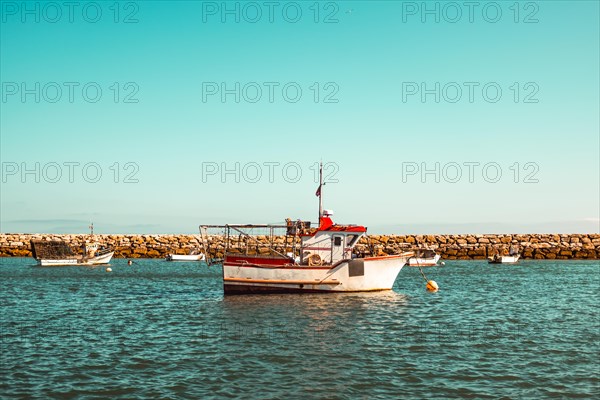 Small boat in marina of Albufeira, Algarve, south of Portugal