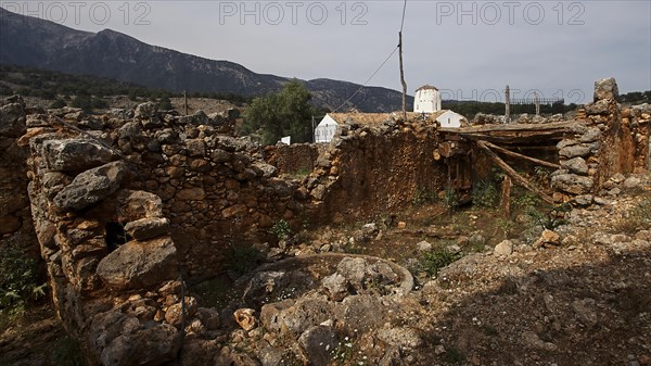 Church of St Michael the Archangel, Cross-domed church, Ruined stone structures, Aradena Gorge, Aradena, Sfakia, Crete, Greece, Europe