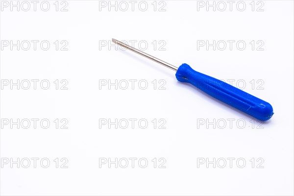 Blue flathead screwdriver on white background