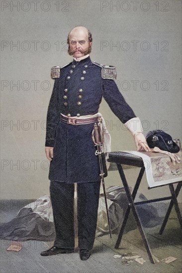 Ambrose Everett Burnside (born 23 May 1824 in Liberty, Union County, Indiana, died 13 September 1881 in Bristol, Rhode Island) was a general in the US Army during the War of Secession, after a painting by Alonzo Chappel (1828-1878), Historical, digitally restored reproduction from a 19th century original