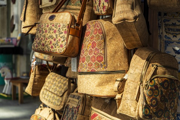 Market stand with traditional cork bags at city market