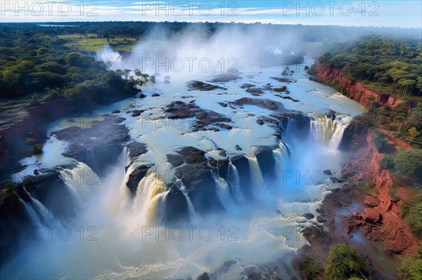 Aerial view over the Iguazu Falls, Argentina, Brazil, AI Generated, AI generated, South America