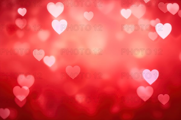 A romantic and dreamy background featuring heart-shaped bokeh lights, perfect for Valentine Day or love-themed designs, AI generated