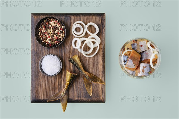 The process of marinating mackerel at home, top view