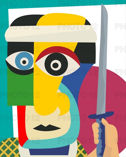 The samurai warrior, abstract art colorful vector card