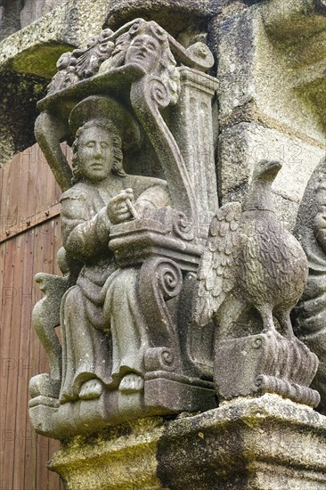 Calvary Calvaire, granite stone carving, Enclos Paroissial parish enclosure of Guimiliau, Finistere Penn ar Bed department, Brittany Breizh region, France, Europe