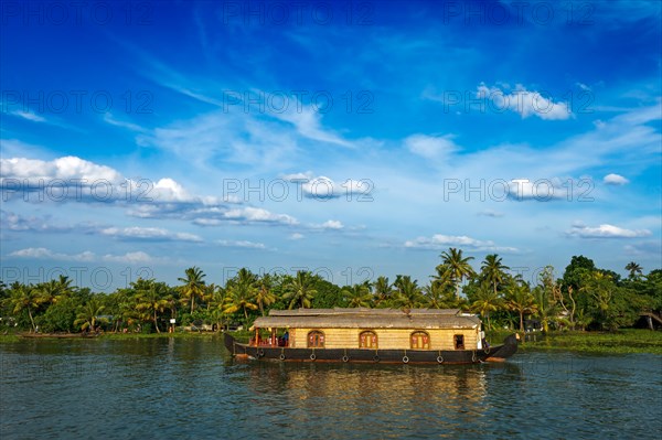Tourism attraction of Kerala, tourist houseboat in Kerala backwaters. Kerala, India, Asia