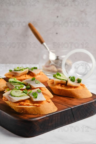 Closeup view of salted sandwiches with Clupeidae