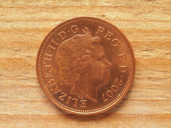 2 pence coin, reverse side, currency of the UK