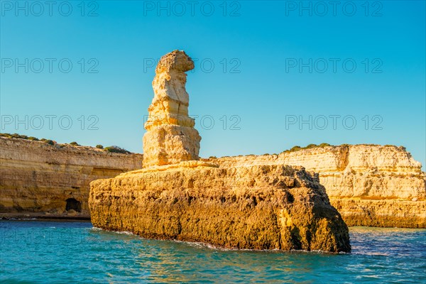 Beautiful limestone Algarve coast with caves and rock formation, Albufeira, south of Portugal