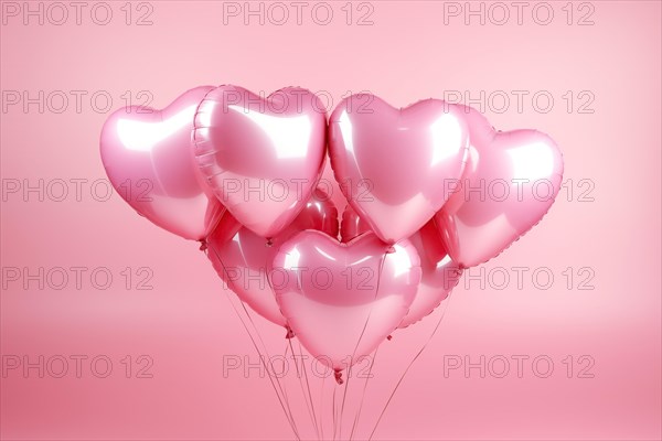 Bunch of glossy pink heart-shaped balloons against a soft pink background, perfect for Valentine's Day, anniversaries, or any romantic occasion, AI generated