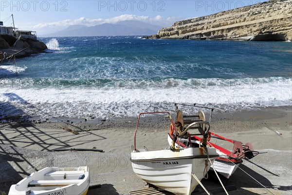 Bay, Matala beach, Matala, Crete, Greece, Europe