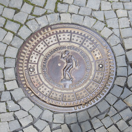 Manhole cover plate of the city of Coblenz, Rhineland Palatinate, Germany, Europe