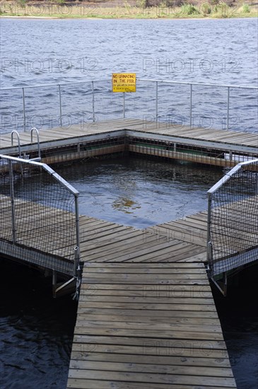 Pool as protection from crocodiles and hippos, swimming, bathing, danger, danger to life, pool, river in Ngepi camp, Divundu in Namibia