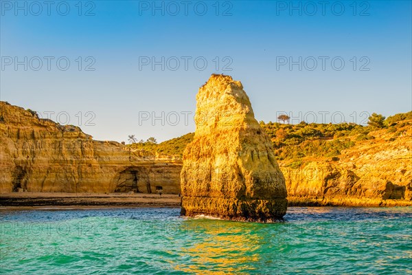 Beautiful limestone Algarve coast with caves and rock formation, Albufeira, south of Portugal