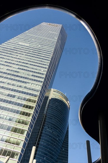 Office towers in the contemporary urban landscape in the Cuatro Torres financial area in the city of Madrid in Spain