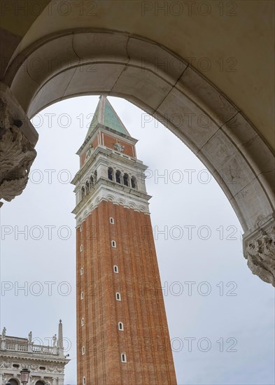 Bell Tower (Campanile di San Marco) in St. Mark Square, famous tourist attraction in Venice, Italy, Europe