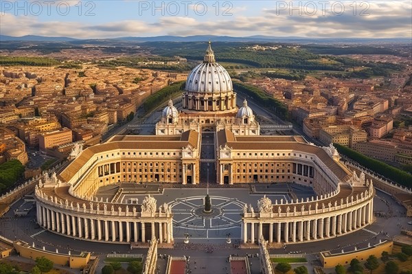 Surrealist view of St Peter square and Basilica, Vatican City, Roma, Italy, AI Generated, AI generated, Europe