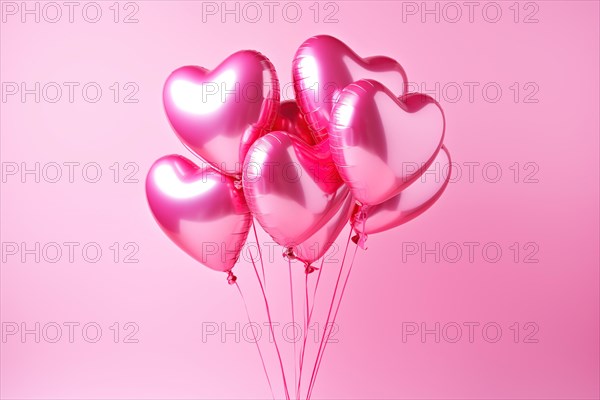 Bunch of glossy pink heart-shaped balloons against a soft pink background, perfect for Valentine's Day, anniversaries, or any romantic occasion, AI generated