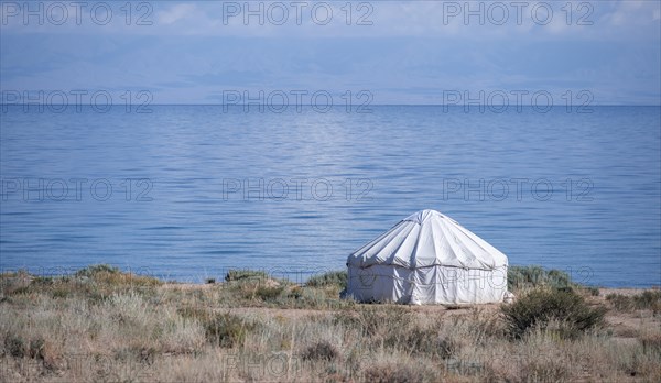 Yurt on Lake Issyk Kul, Kyrgyzstan, Asia